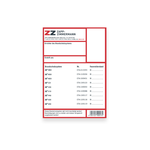 Kennzeichnungsschild ETA Systeme